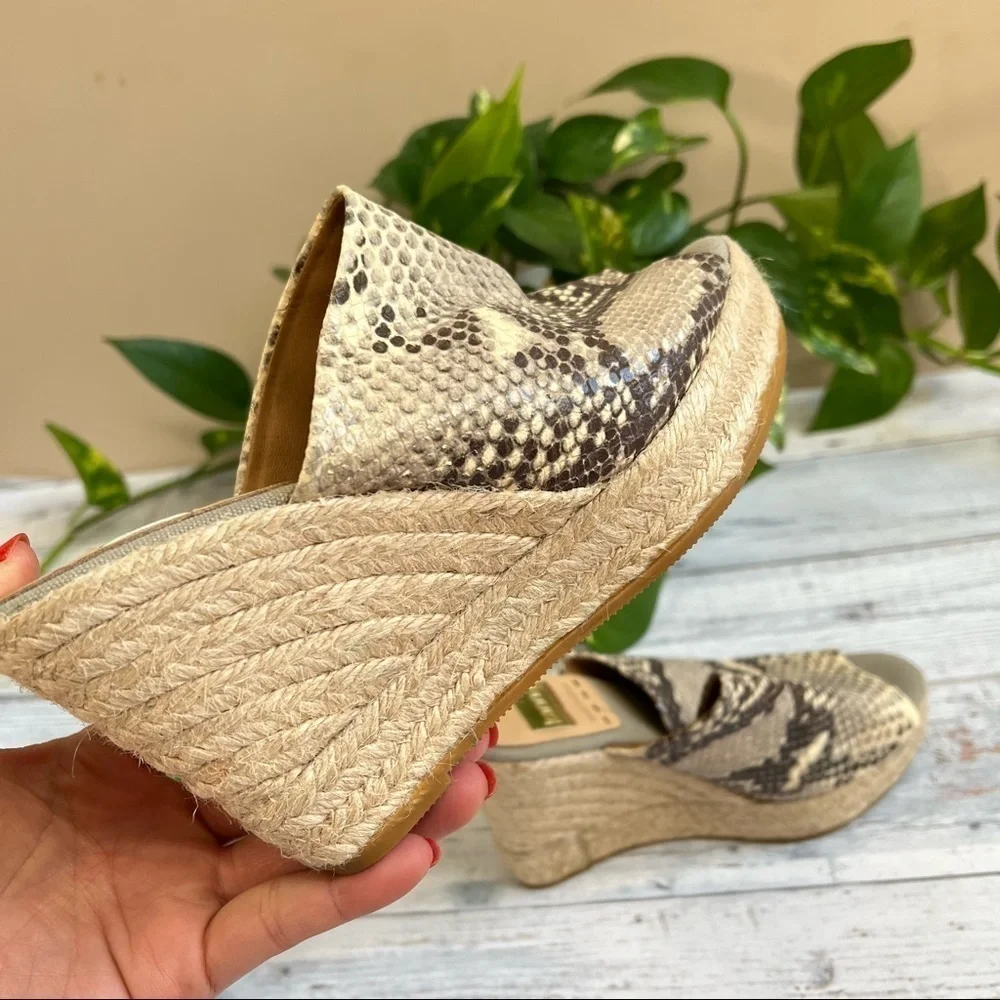Kanna Women’s Snake Skin‎ Wedge Espadrilles Open Toe Shoes Size 36